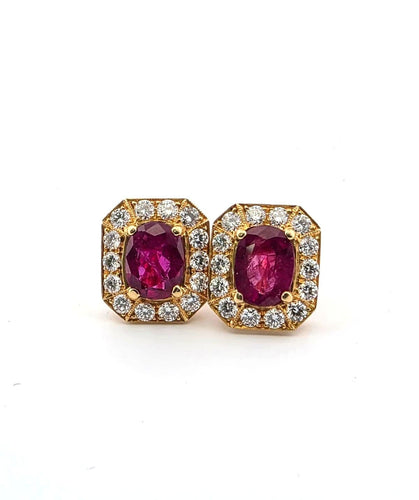 Boucles d'oreilles Boucles d'oreilles en or jaune 18 carats, rubis et diamants, 1883 E 58 Facettes