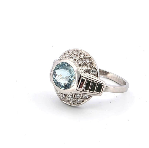 Bague 50 Bague en platine avec aigue-marine et diamants 58 Facettes
