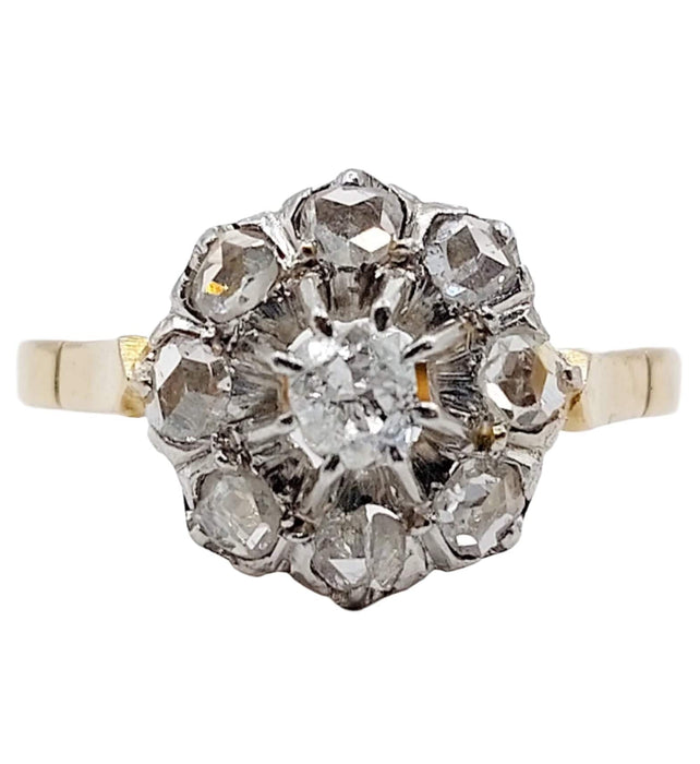 Bague 54 Bague marguerite diamant taille ancienne entouré de diamant taille rose (circa 1900) 58 Facettes A04476