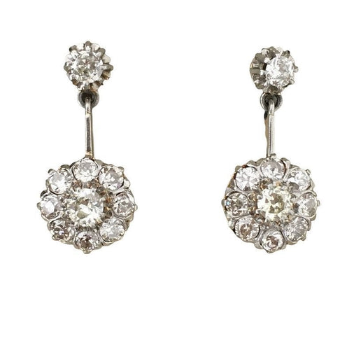 Boucles d'oreilles Boucles d’oreilles anciennes pendantes en or jaune et diamants 58 Facettes