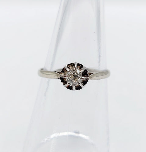 Bague 53 Bague solitaire Art Déco or blanc et platine, diamant taille ancienne 58 Facettes A05635