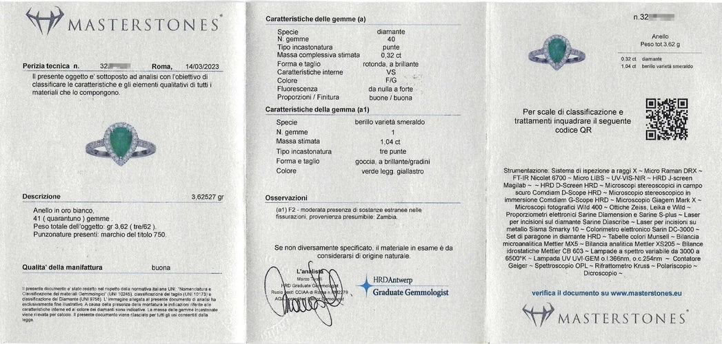 Bague 53 Bague en or blanc ornée d'une émeraude de Zambie de 1,04 ct et de diamants 58 Facettes 13423