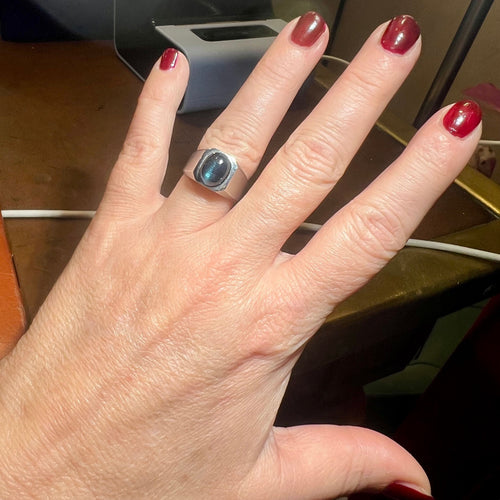 Bague 56 Bague or blanc tourmaline bleue 58 Facettes 7824 A