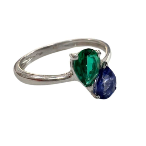 52 Bague en or au design moderne avec saphir et émeraude 58 Facettes Q261B