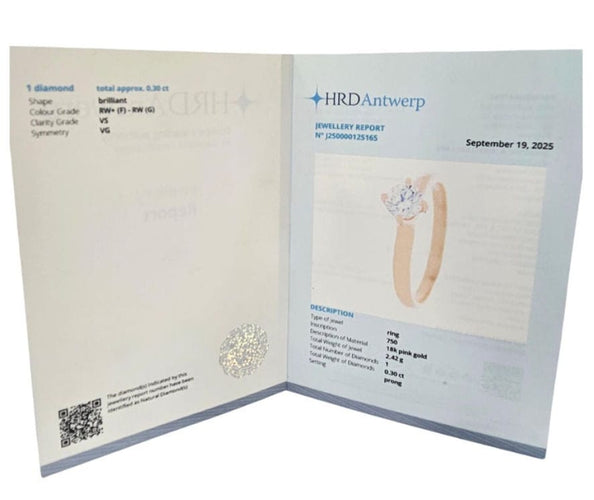 Bague 51 Bague solitaire avec diamant certifié HRD de 0,30 ct en or rose 58 Facettes E30