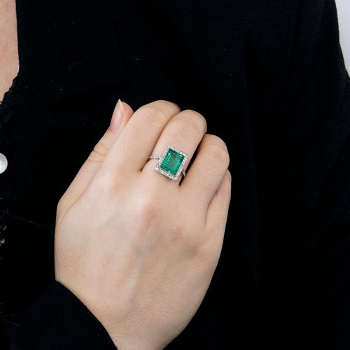 Bague 56 Bague Art Déco, platine et émeraude 58 Facettes LF19