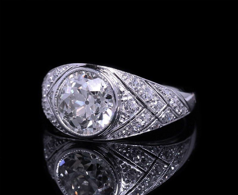 Solitaire platina en diamanten ring Art Deco