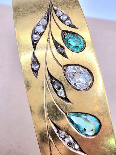 Bracelet Bracelet vintage des années 1970 en or jaune 20 carats, diamants et émeraudes 58 Facettes