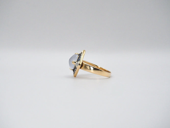 Bague 58 Bague or jaune quartz saphirs et diamants 58 Facettes 5081