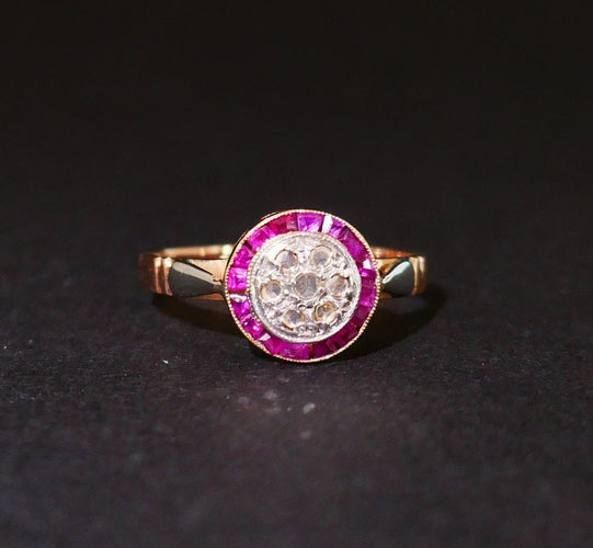 Bague 56 Bague Art Déco Diamants Et Rubis Calibrés, Or 58 Facettes