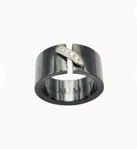 Bague 51 CHAUMET - Bague le lien en céramique noire et diamants 58 Facettes R24