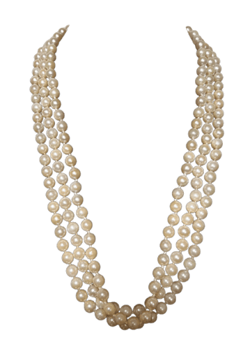 Halskjede med 3 rader kulturperler, lås med 8 briljanter - 52 cm 
