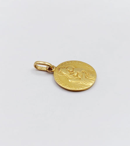 Pendentif Médaille religieuse vintage or jaune double face Notre Dame du Mont Carmel 58 Facettes A05604