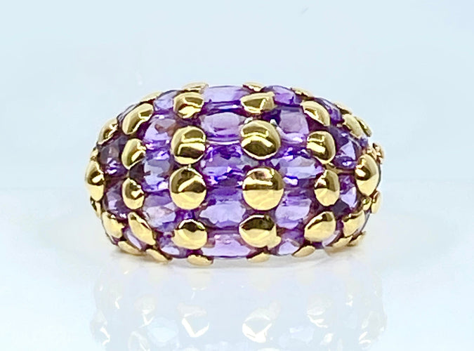Bague 51 Bague en or jaune 18 carats sertie de 29 améthystes 58 Facettes AB550
