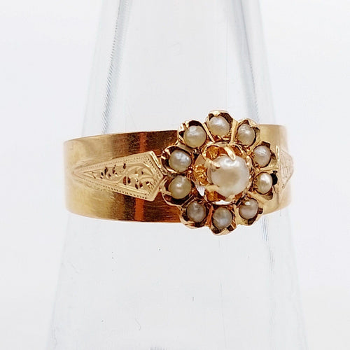Bague 54.5 Bague marguerite antique en or rose 18k ornée de perles 58 Facettes A06486