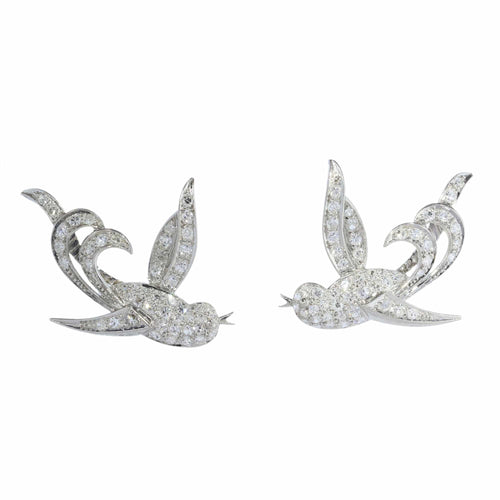 Boucles d'oreilles Boucles d'oreilles vintage Birds of Paradise, vers 1950 – Élégance joyeuse en diamants et platine 58 Facettes 25181-0294