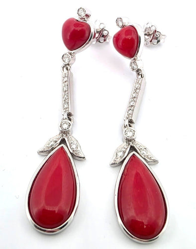 Boucles d'oreilles Boucles d'oreilles en or blanc avec corail et diamants, 1930 C 58 Facettes