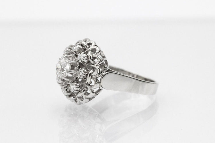 Bague 51 Bague en or blanc et platine sertie de diamants, milieu du XXe siècle 58 Facettes 11256