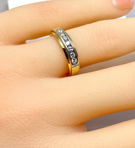 Bague 50 Demi alliance en or jaune et or blanc 18 carats et diamants 58 Facettes AB555