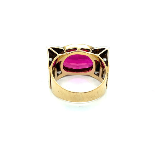 Bague 53 Bague Tank Or Jaune, Platine, Saphir Rose Verneuil, Diamants 58 Facettes