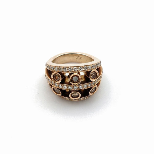 Bague 53 Bague boule "Vulcania" - diamants cognac et blancs, or rose - Epoque moderne 58 Facettes 207