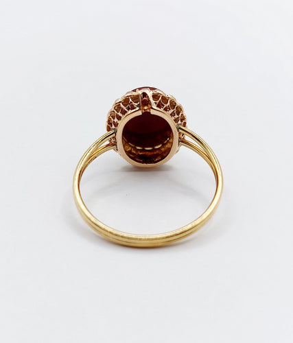 Bague 55.5 Bague marquise or jaune, camée sur agate, perles (circa 1900) 58 Facettes A04862