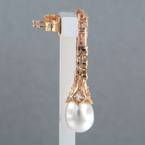 Boucles d'oreilles Boucles d'oreilles en or rouge avec perle et diamants taille simple 58 Facettes