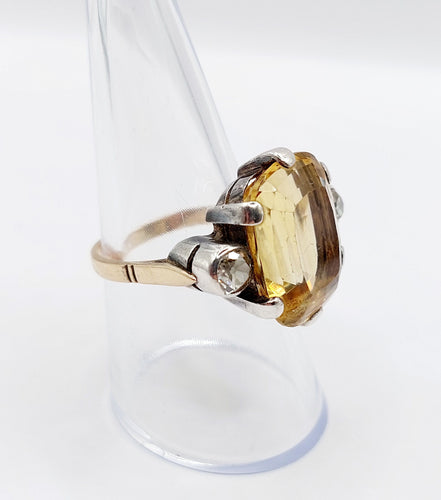 Bague 56.5 Ancienne bague or jaune et argent, citrine, diamants taille ancienne (circa 1880) 58 Facettes A05831