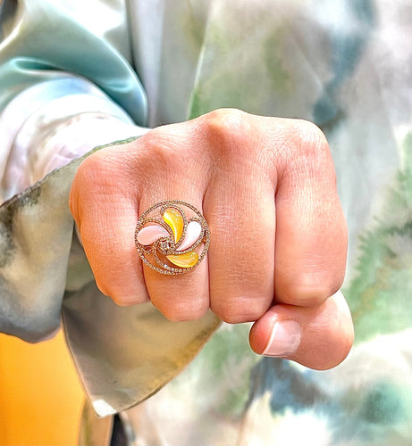 Collier Bague + collier en or rose 18 carats , pierres de lune et diamants 58 Facettes