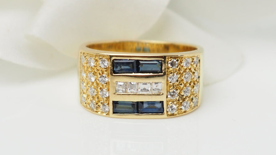 Bague 54.5 Bague en or jaune, diamants et saphirs 58 Facettes 32502