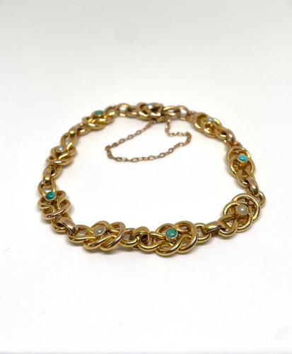 Bracelet Bracelet vintage or jaune, turquoises et perles fines 58 Facettes