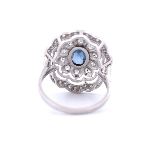Bague 56 BAGUE PLATINE - AIGUE-MARINE ET DIAMANTS 58 Facettes