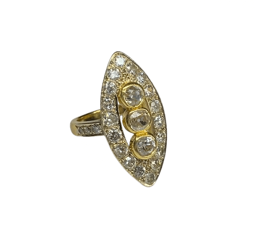 Yellow gold marquise ring with diamonds