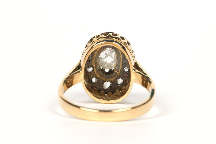 Bague 54 Bague Art Déco or jaune et blanc diamants taille rose 58 Facettes B445