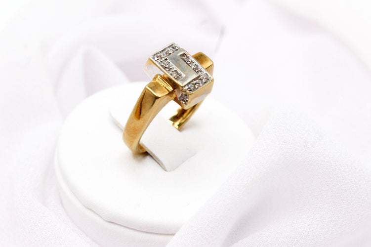 Bague Bague rectangulaire pavée de 11 diamants en or jaune et or blanc 58 Facettes 240043