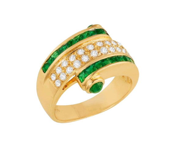 Bague 51.5 Bague retro émeraudes tailles calibrées, cabochons et diamants 58 Facettes 248747