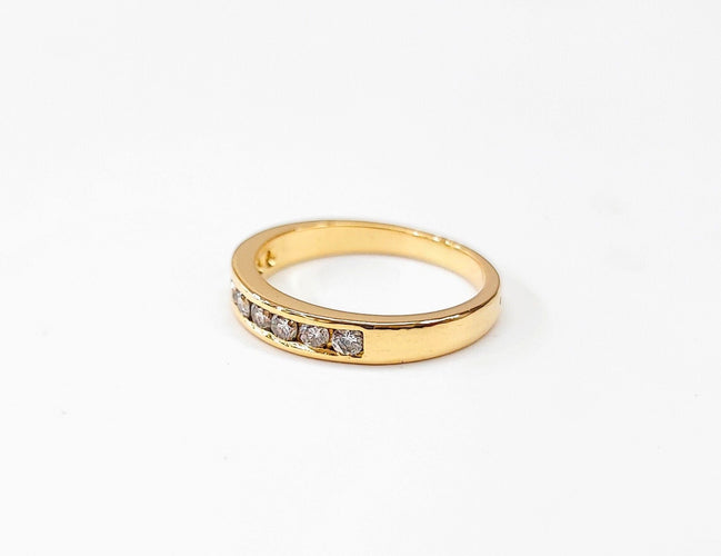 Bague 55 Demi alliance or jaune diamants 58 Facettes Al.Dem.rail.1388