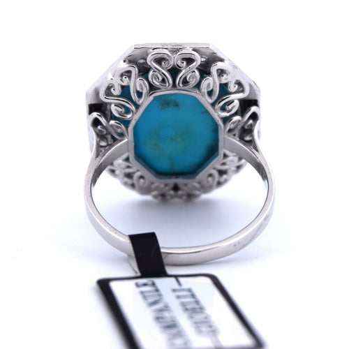 Bague Bague en or blanc avec turquoise et onyx 58 Facettes