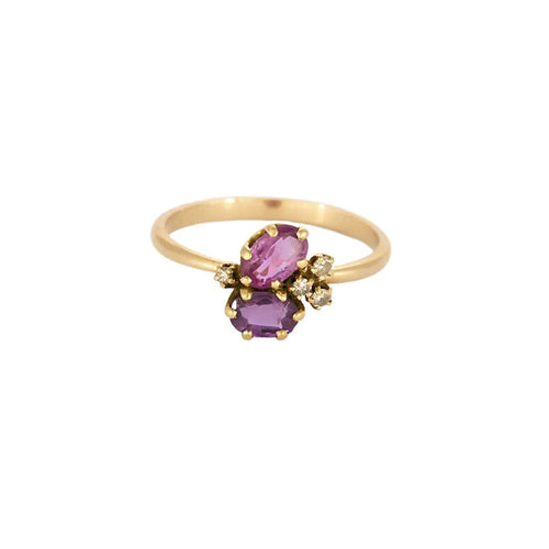 Bague 55 Bagur or jaune, saphirs roses et diamants 58 Facettes ALB1643