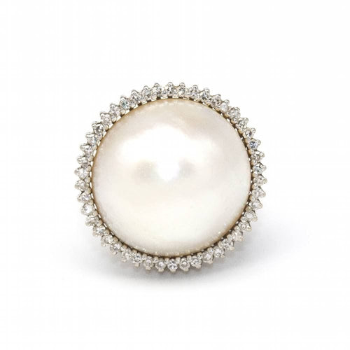 Bague 50.5 Bague perle en or blanc et diamants 58 Facettes D362763RR