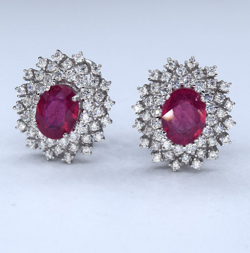 Boucles d'oreilles Boucles d'oreilles diamants rubis or blanc 58 Facettes