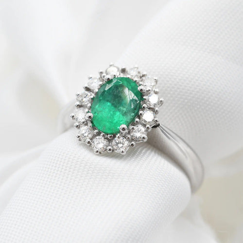 Bague Bague en or blanc avec une émeraude colombienne de 1,08 ct et des diamants 58 Facettes 9637