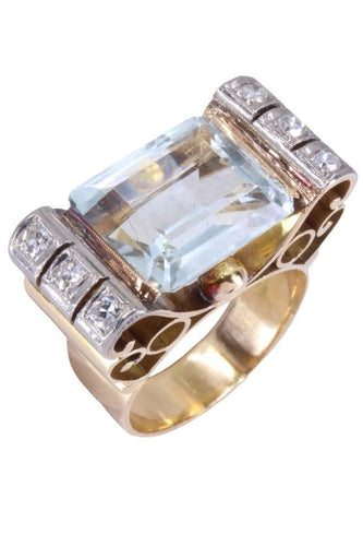 Bague 54 Bague tank aigue-marine et diamants 58 Facettes 085871