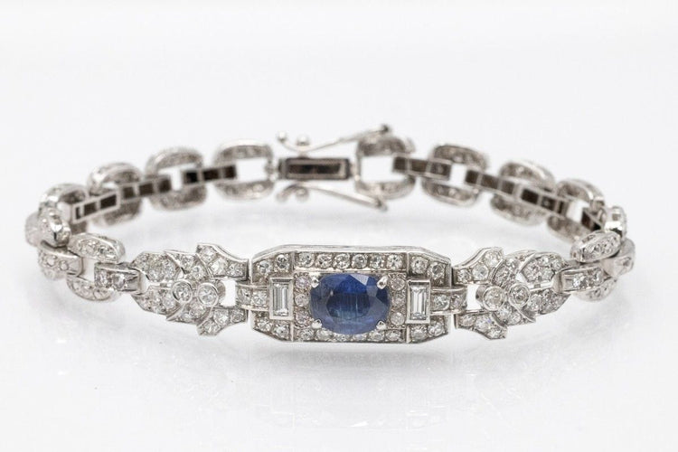 Bracelet Bracelet exclusif en or blanc avec saphir et diamants de style Art Déco 58 Facettes PPK03