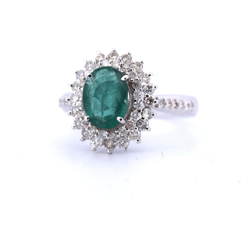 Bague 56 BAGUE EN OR BLANC 18 KT avec émeraude de 1,80 ct et diamants 58 Facettes