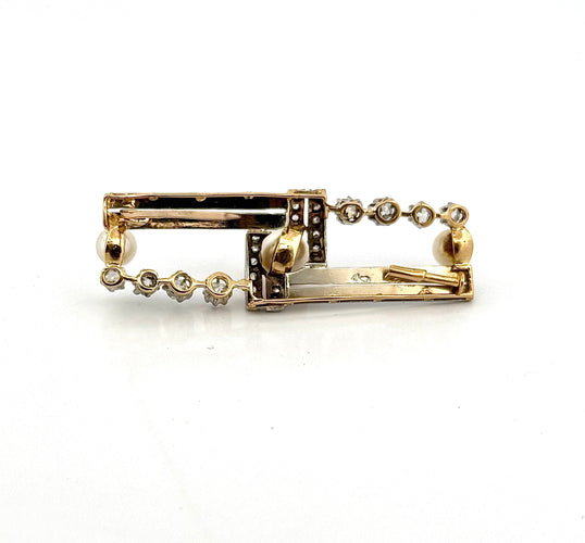Broche Broche or et platine , diamants et perles 58 Facettes