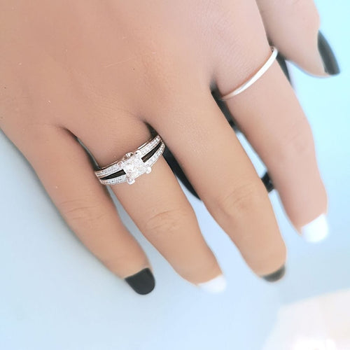 Bague 53.5 Bague de fiançailles Diamants 1,16 carat Or gris 58 Facettes AA 1744