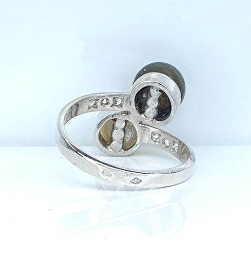 Bague 50 Bague toi et moi or blanc diamants perle Tahiti et perle blanche 58 Facettes AB604