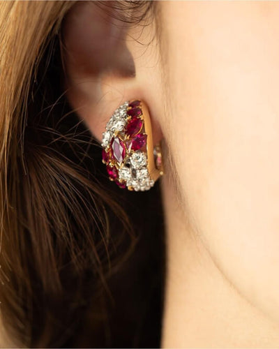 Yellow gold ruby ear clips