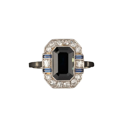Bague 54 Bague en platine et or gris, diamants, saphirs- Vers 1920 Art Déco 58 Facettes A3149